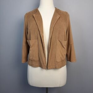 Chico's Light Brown Faux Suede 3/4 Sleeve Cropped Jacket size Large